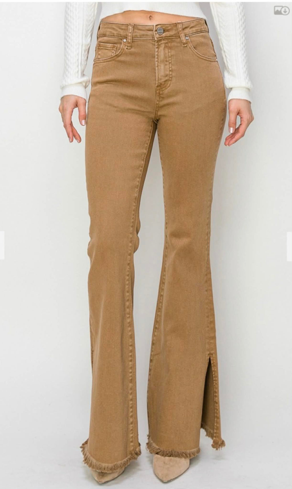 99 Khaki HIgh Rise Side Slit Flare Pants