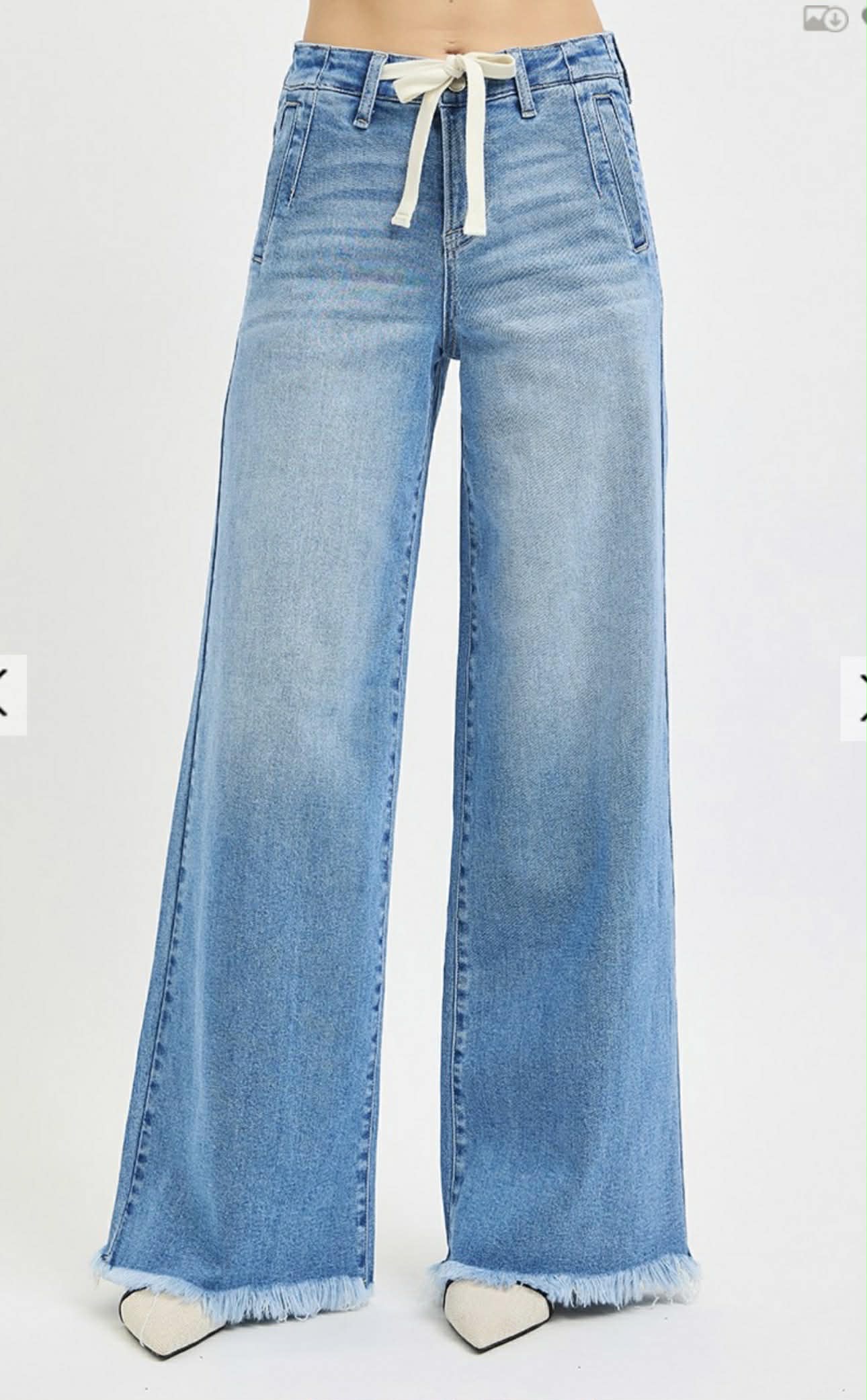 153 Hi Rise Tie Waist Wide Leg Denim