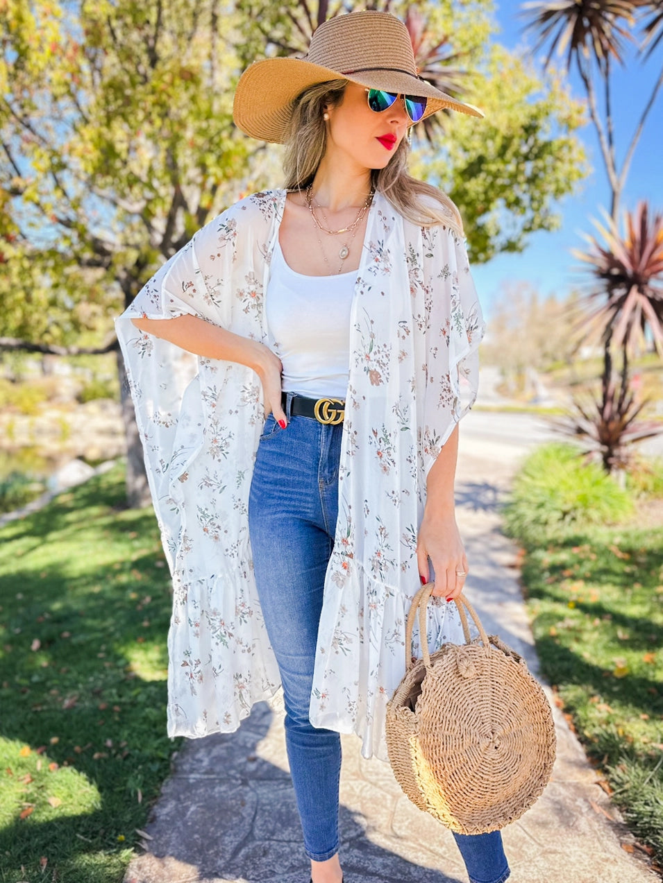 155 Ivory Floral Printed Kimono