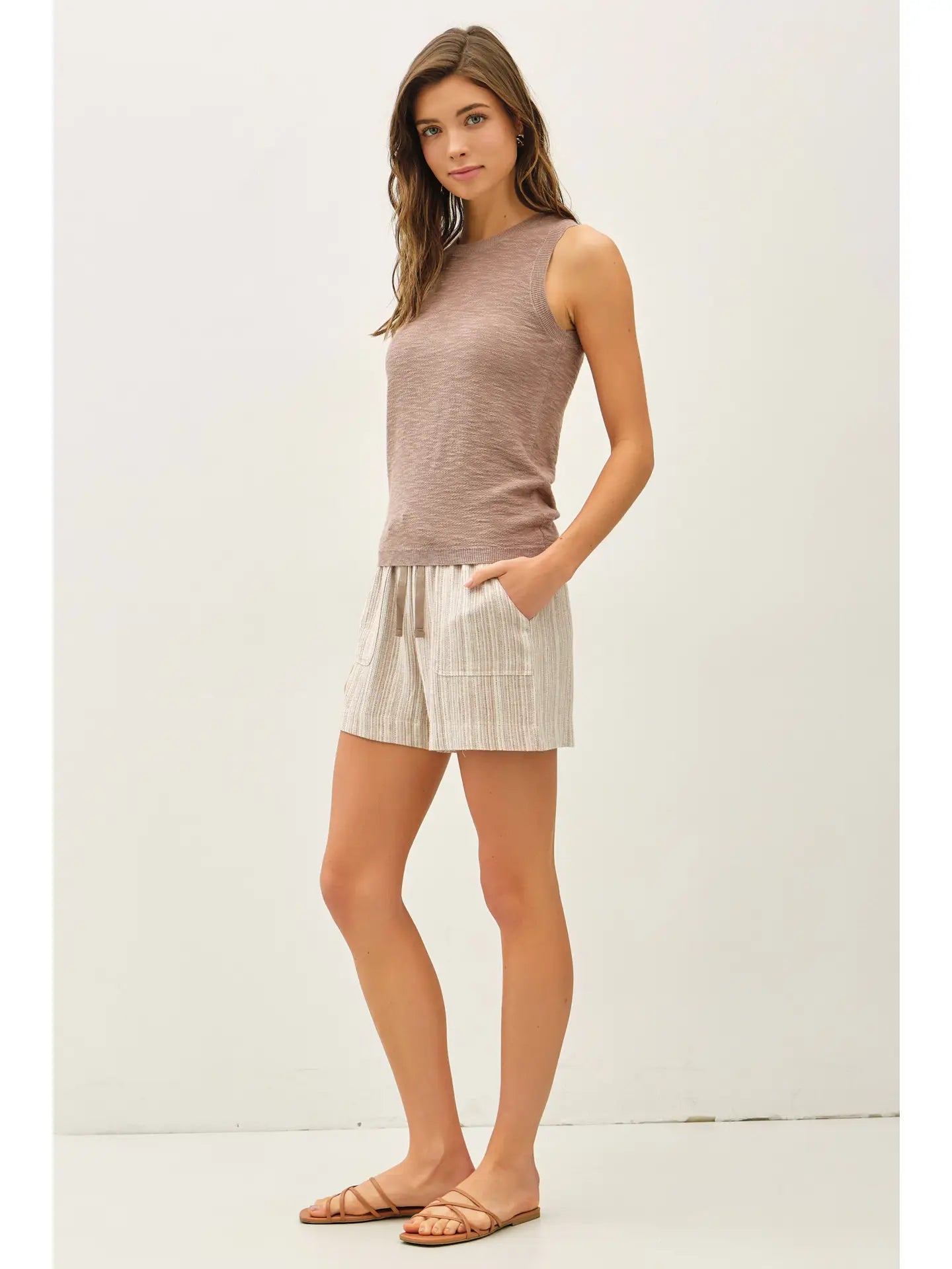 Round Neck Sleeveless Slub Knit Top 229