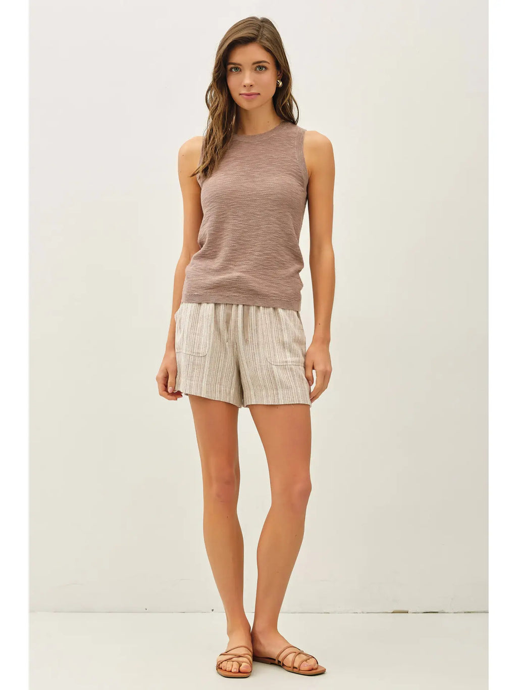 Round Neck Sleeveless Slub Knit Top 229
