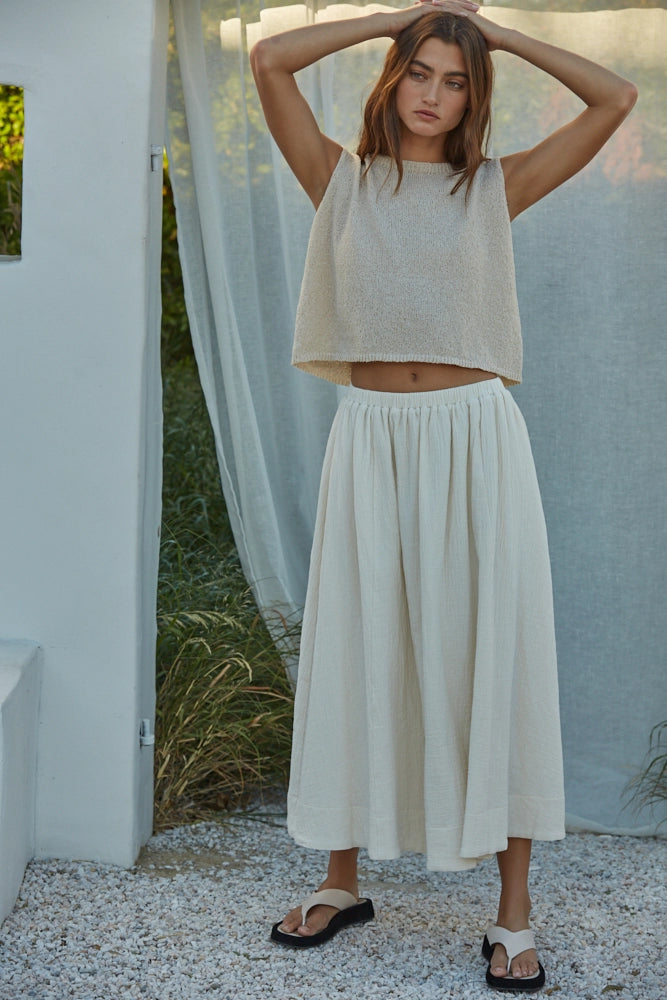 204 Crew Neck Sleeveless Knit Tank in Beige