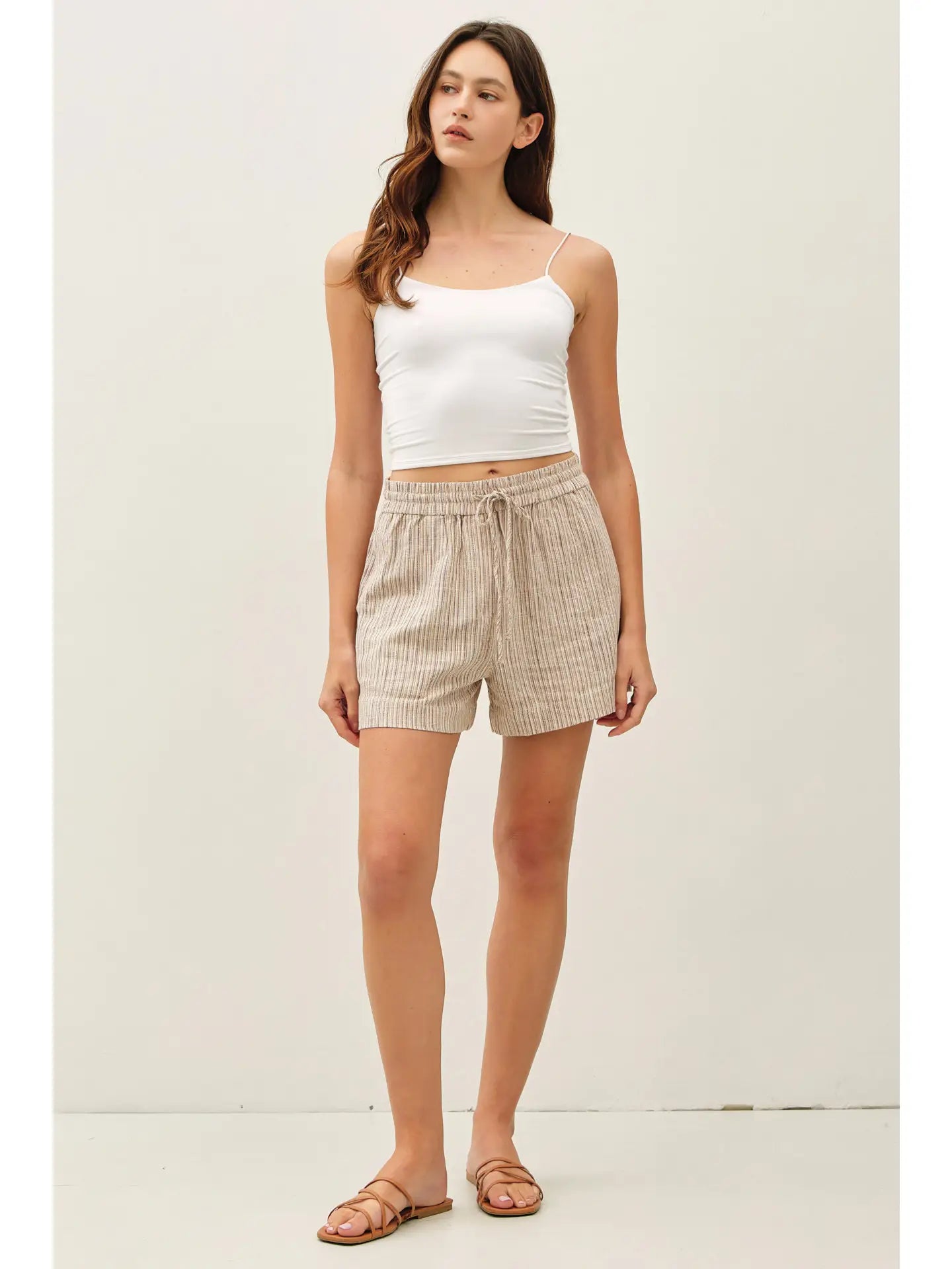 Linen Blend Striped Pull On Shorts 230