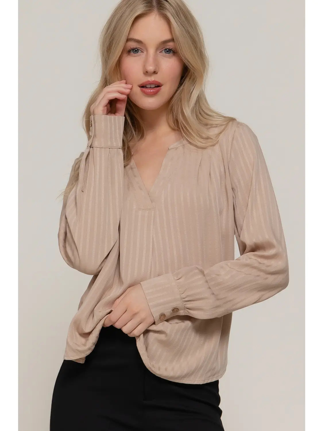 145 Long Sleeve Texture Blouse in Beige