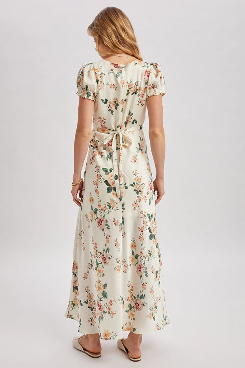 159 Floral Print V Neck Maxi Dress