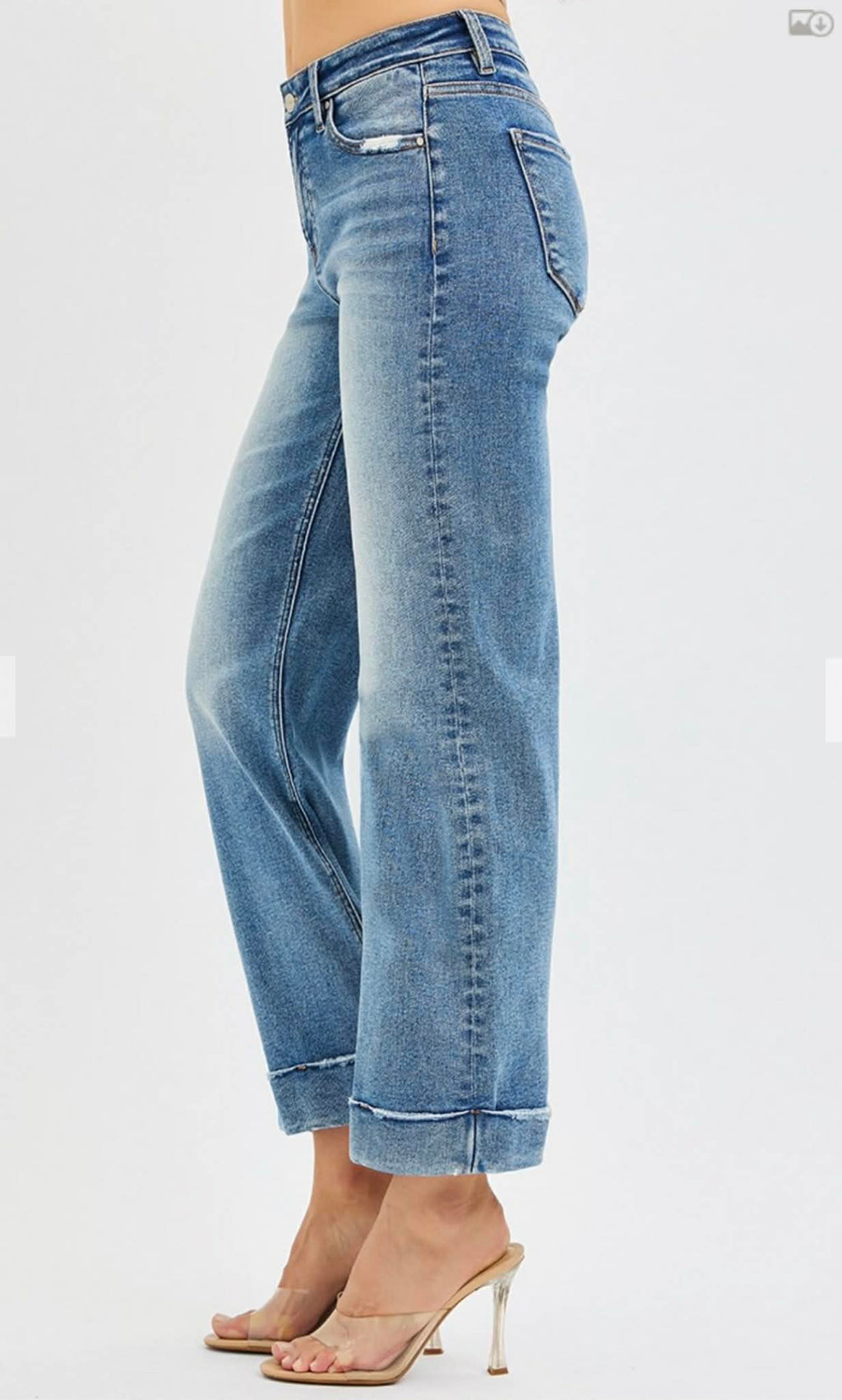 152 Mid Rise Crop Straight Cuff Jeans