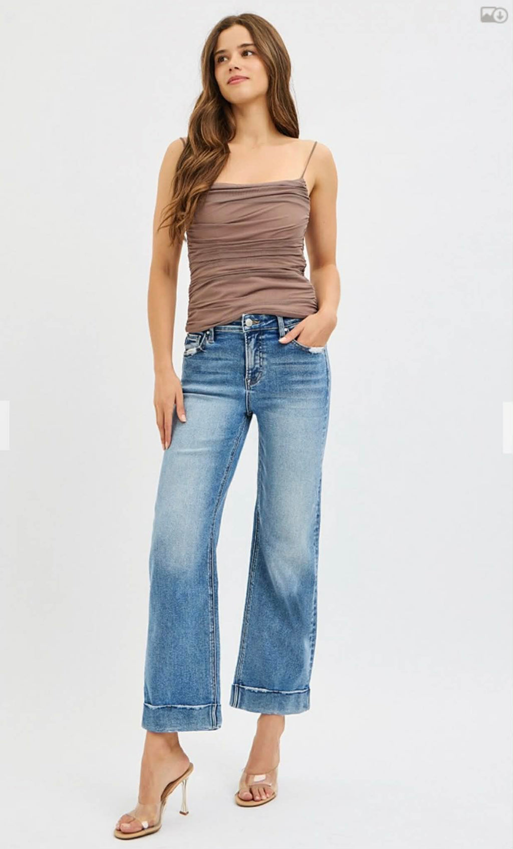 152 Mid Rise Crop Straight Cuff Jeans