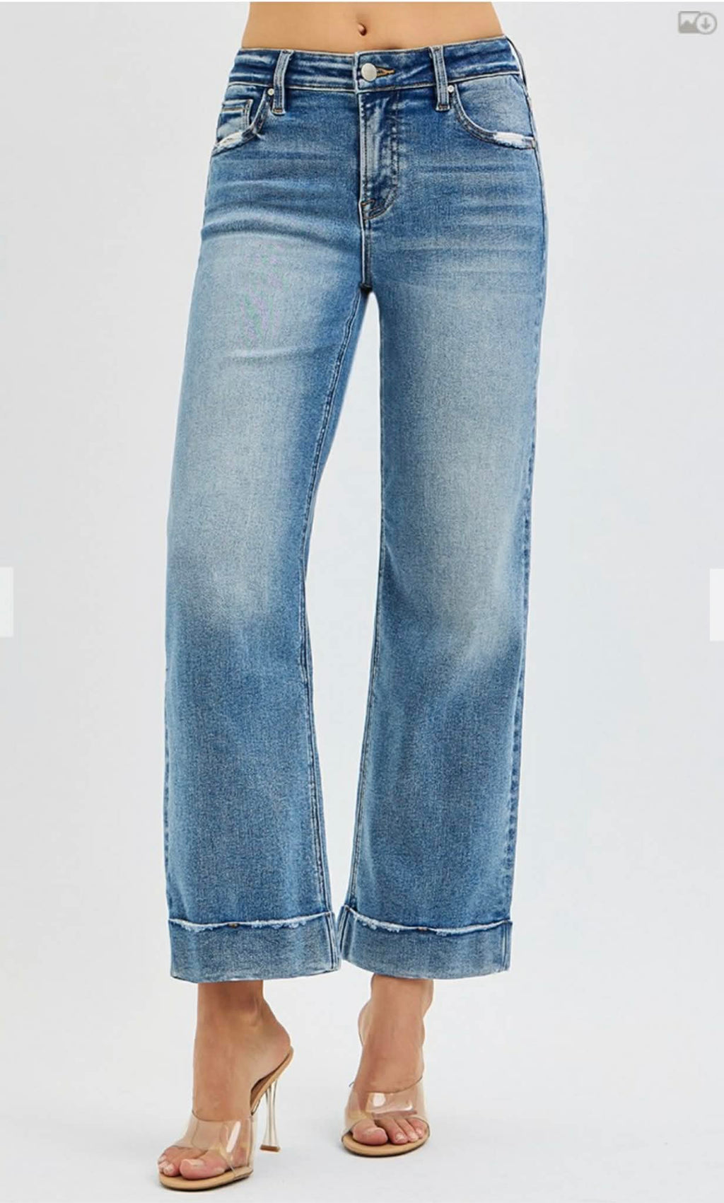 152 Mid Rise Crop Straight Cuff Jeans