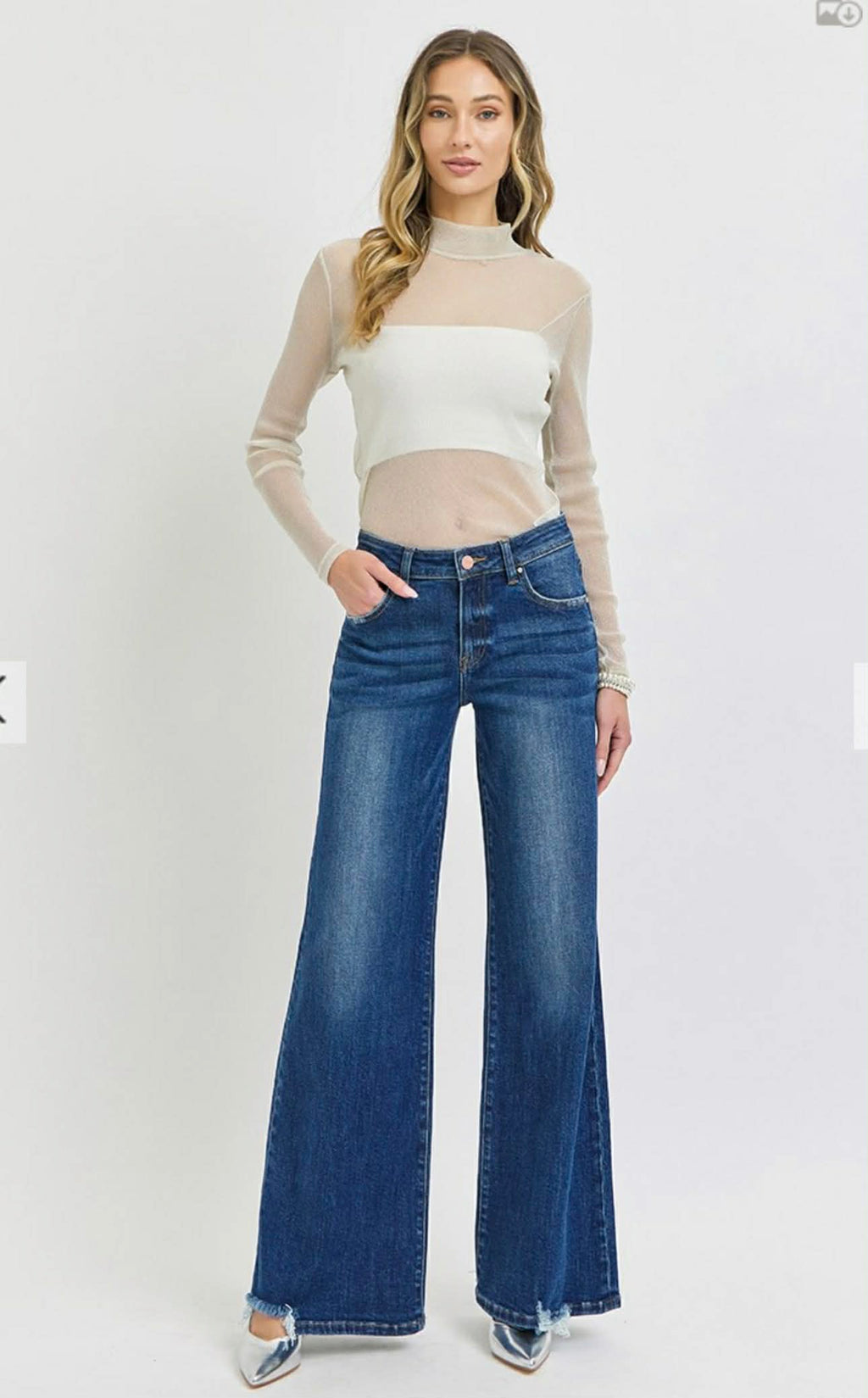 99 Mid Rise Wide Jean with Frayed Hem