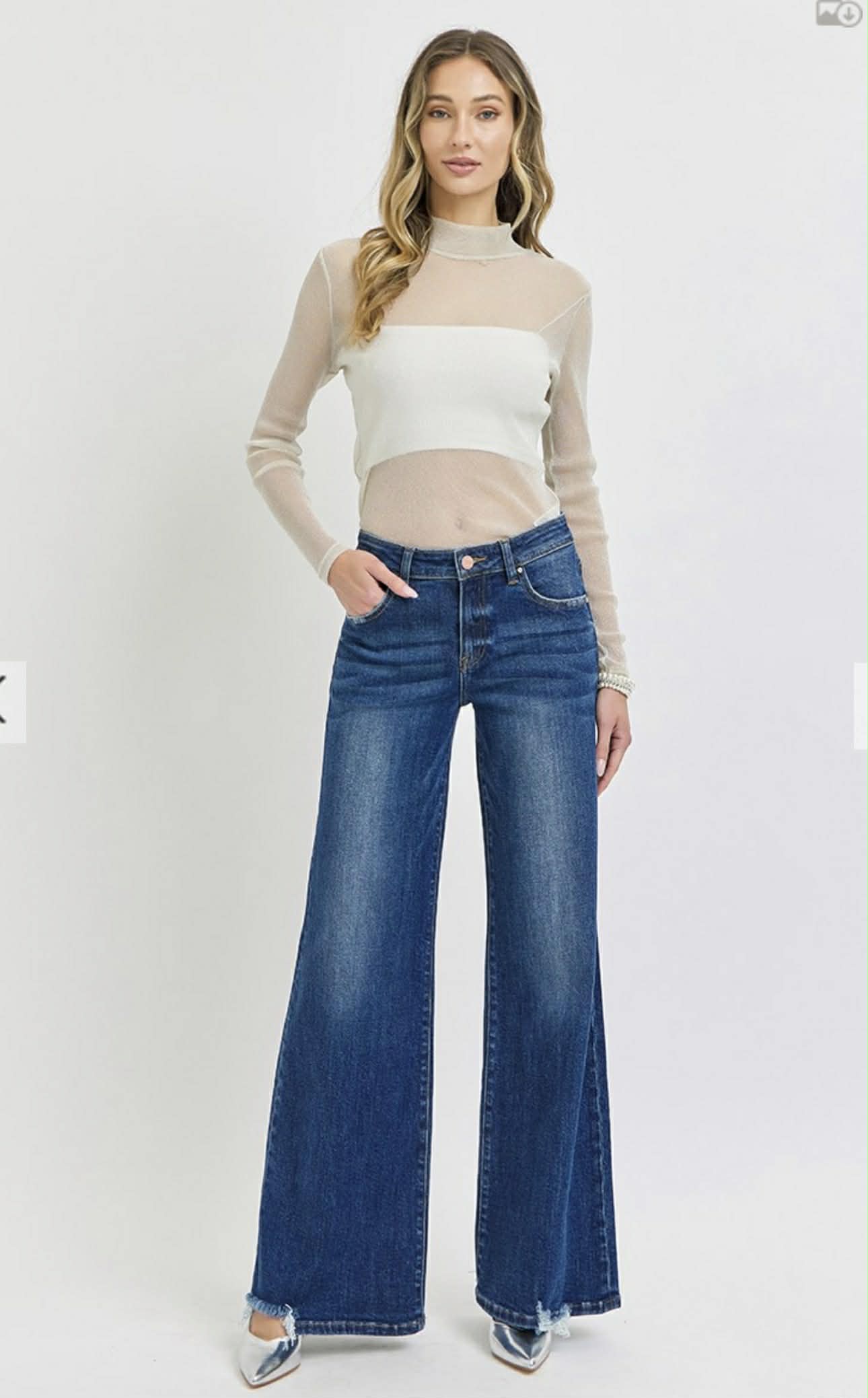 99 Mid Rise Wide Jean with Frayed Hem