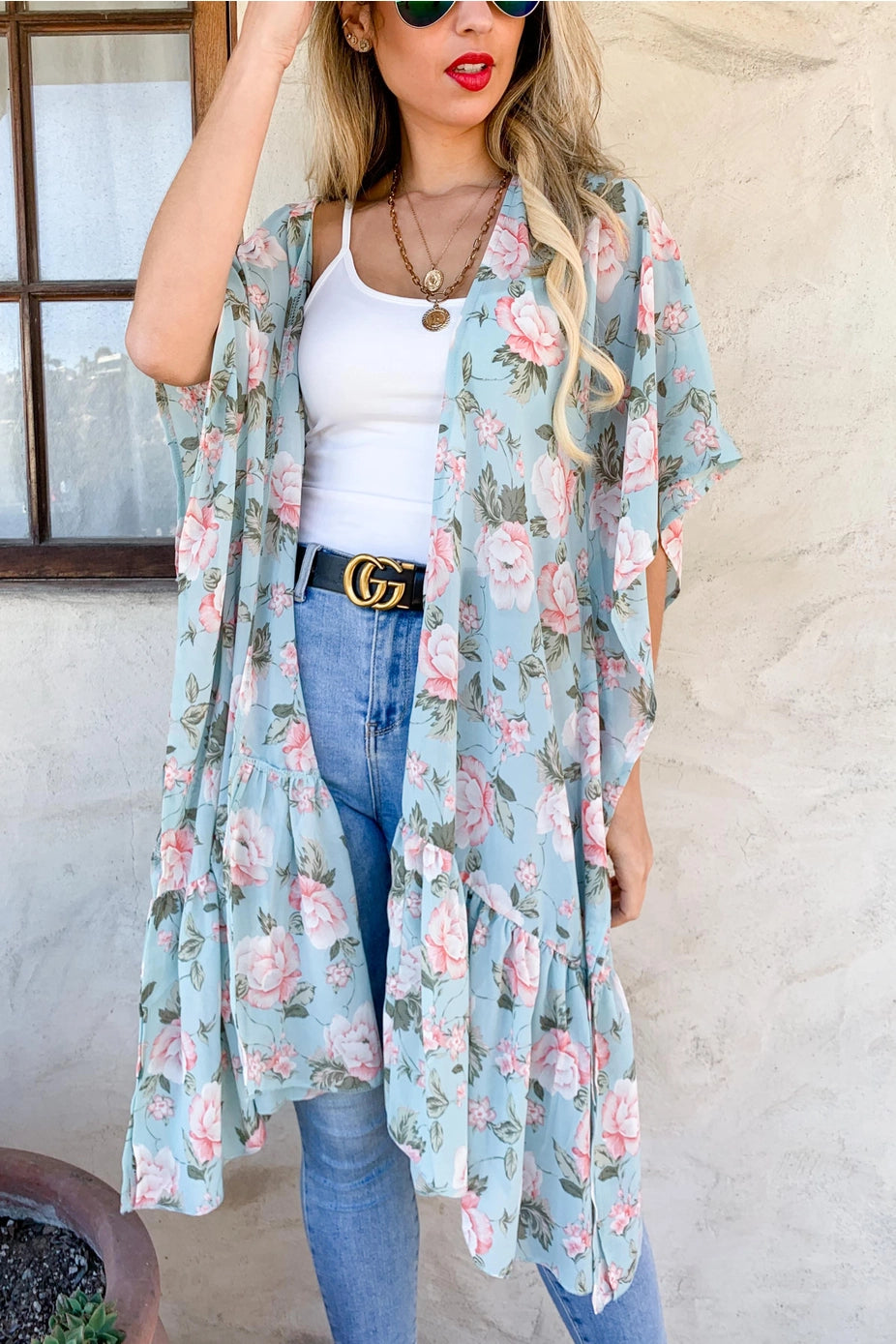 200 Mint Floral Kimono