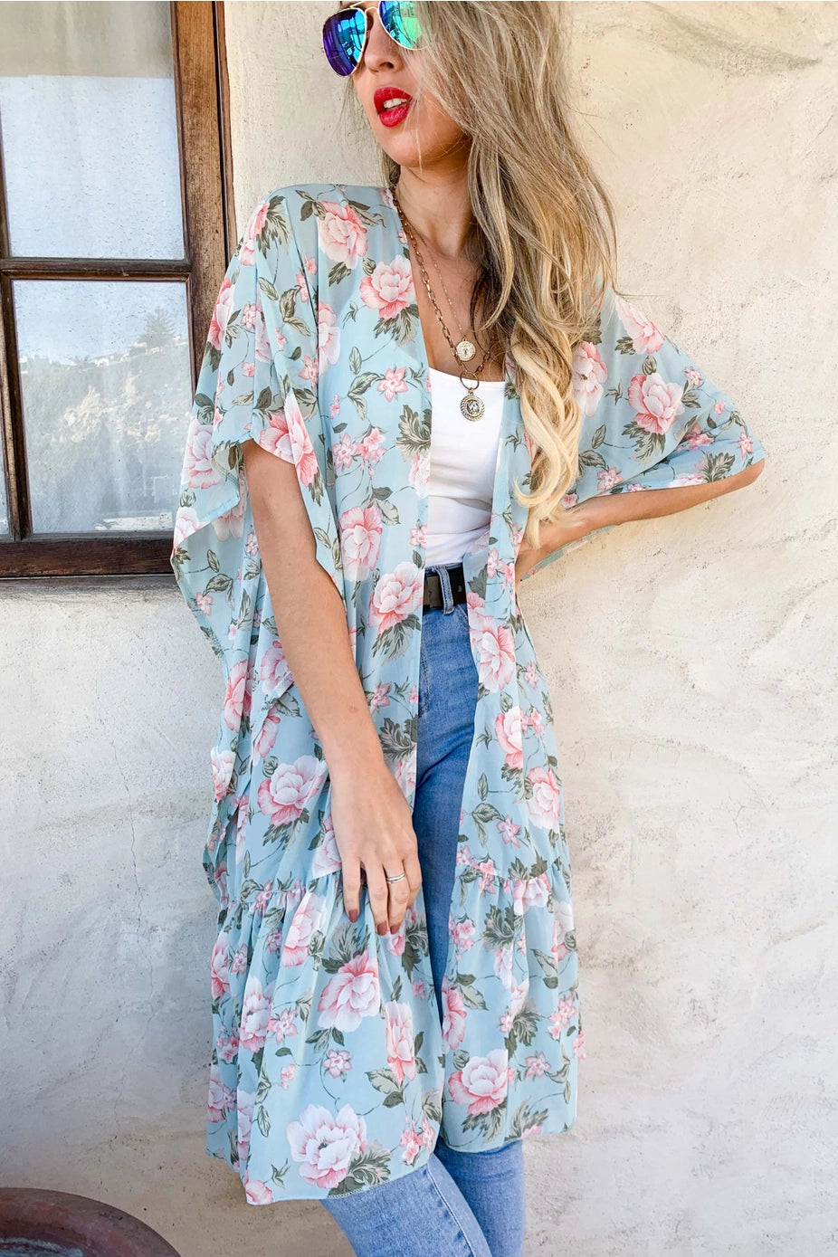 200 Mint Floral Kimono