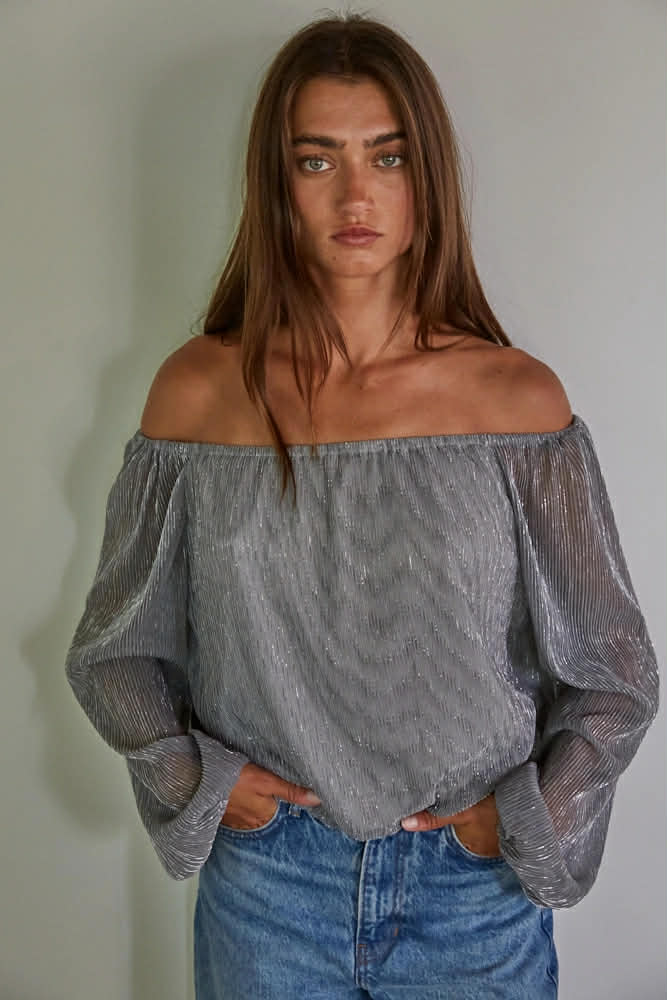 21 Shimmer Elegance Off-Shoulder Top