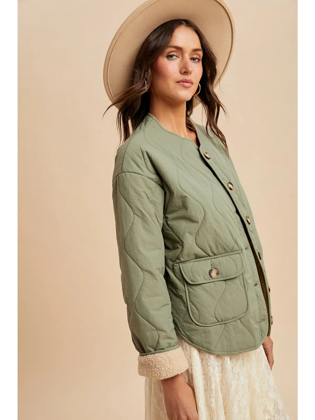 146 Sage Quilted Sherpa Jacket