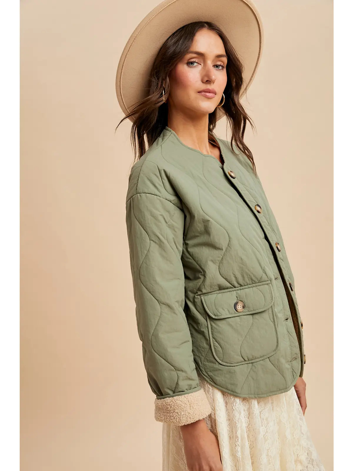 146 Sage Quilted Sherpa Jacket