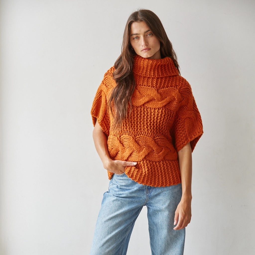 400 Golden Hour Cable Knit Cowl Neck Sweater