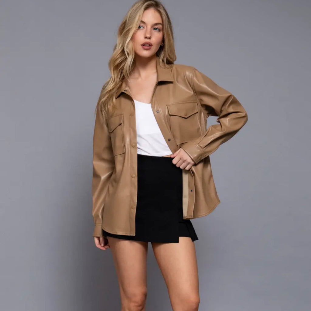 365 Monroe Faux Leather Shirt Jacket
