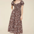 342 Floral Toile Front Tie Smocked Midi Dress