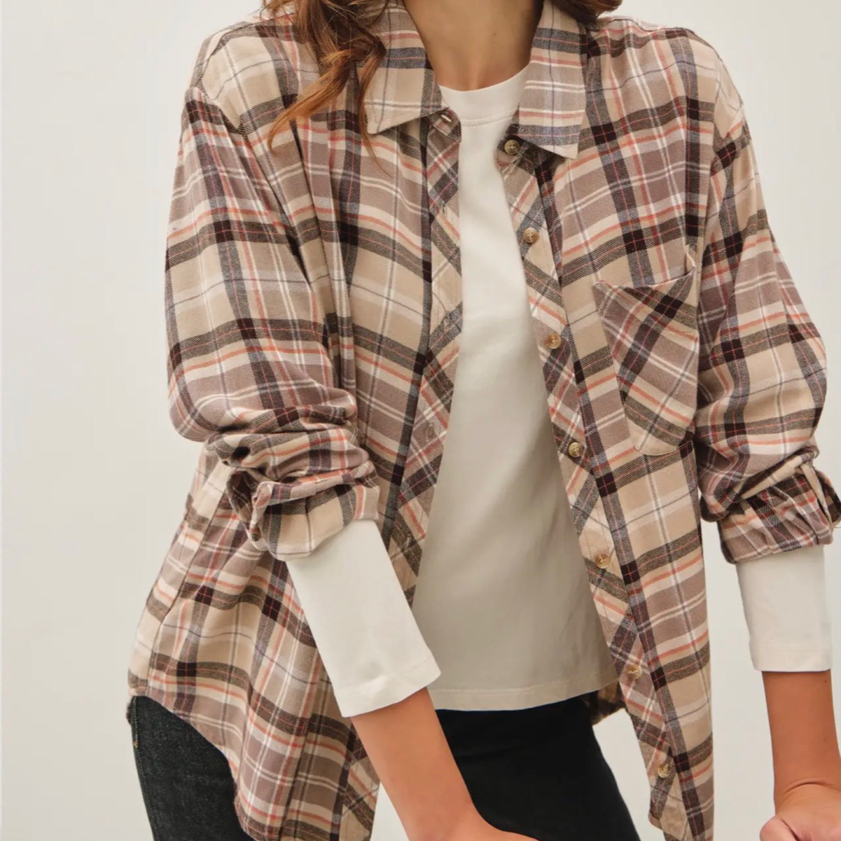 326 Taupe Oversized Flannel Shirt