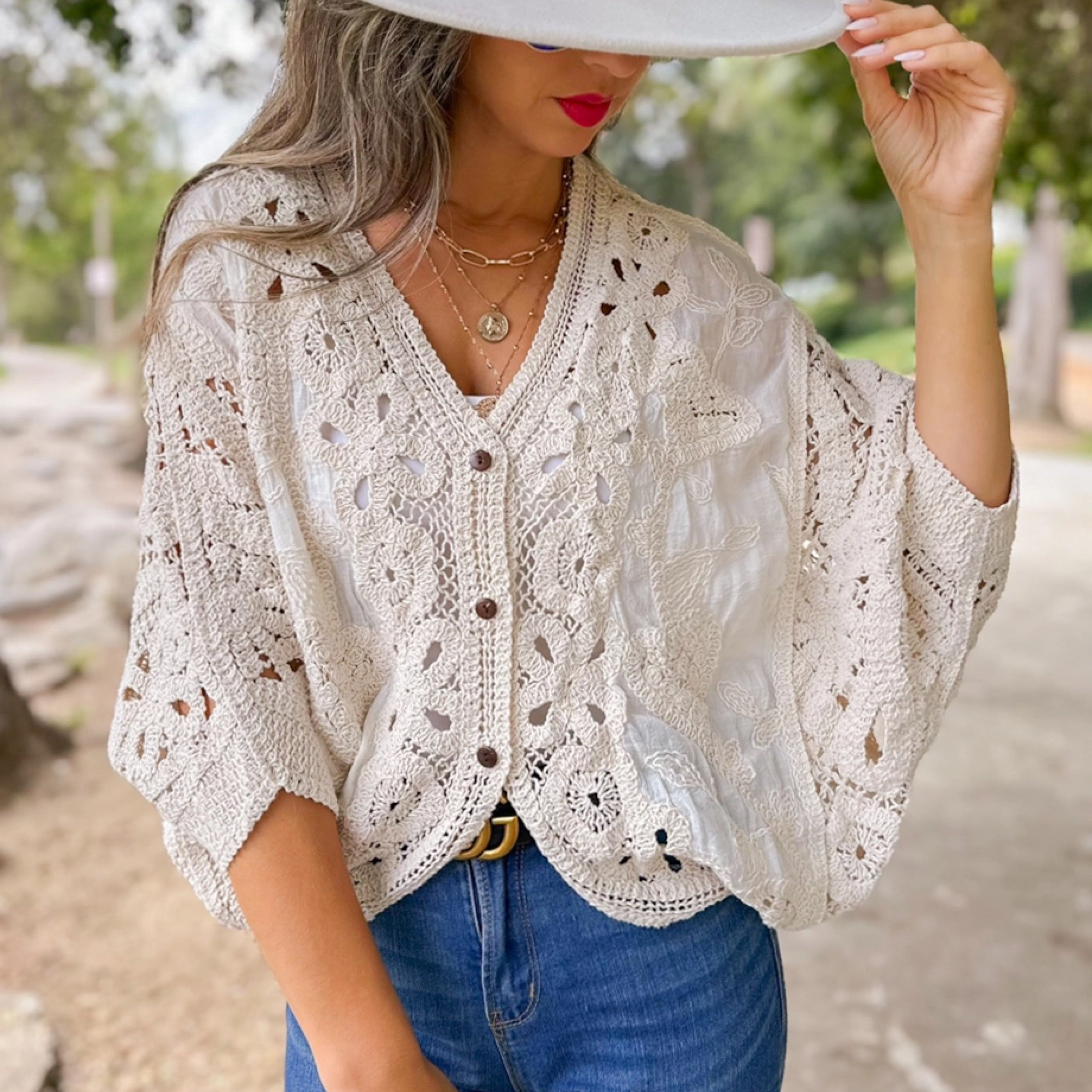 247 Ivory Crochet Lace Cardigan