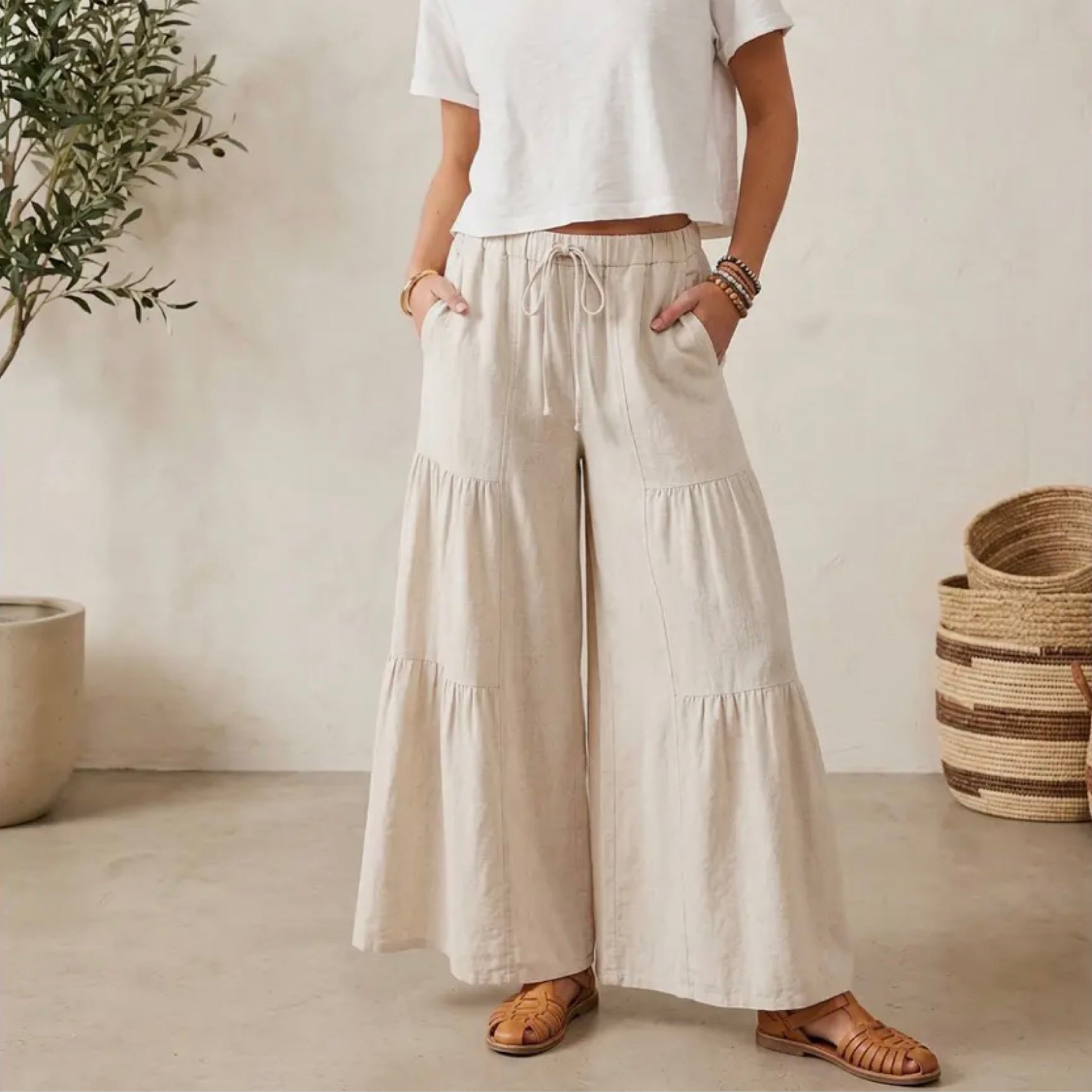 289 Linen khaki boho pants