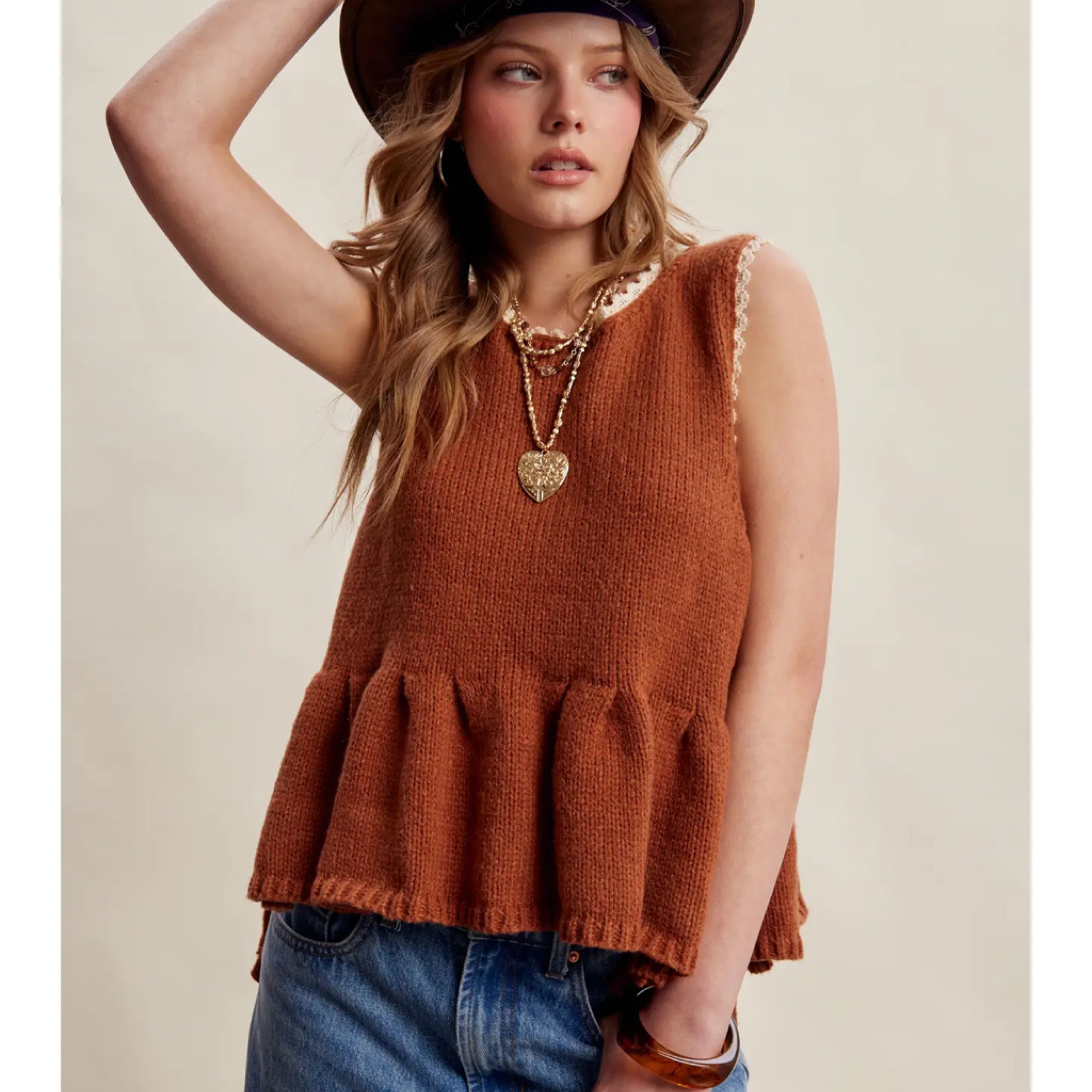 332 Side Tie Knit Peplum Top