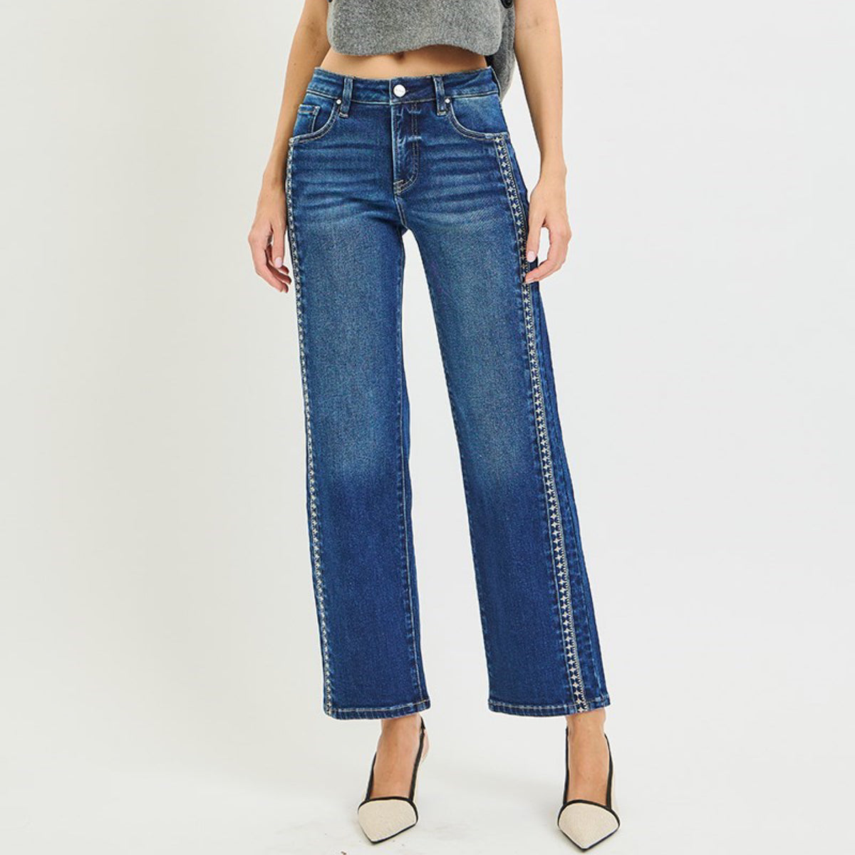 415 Laurel Embroidered Straight Denim
