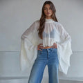 349 Chiffon Sheer Flowy Sleeve Top