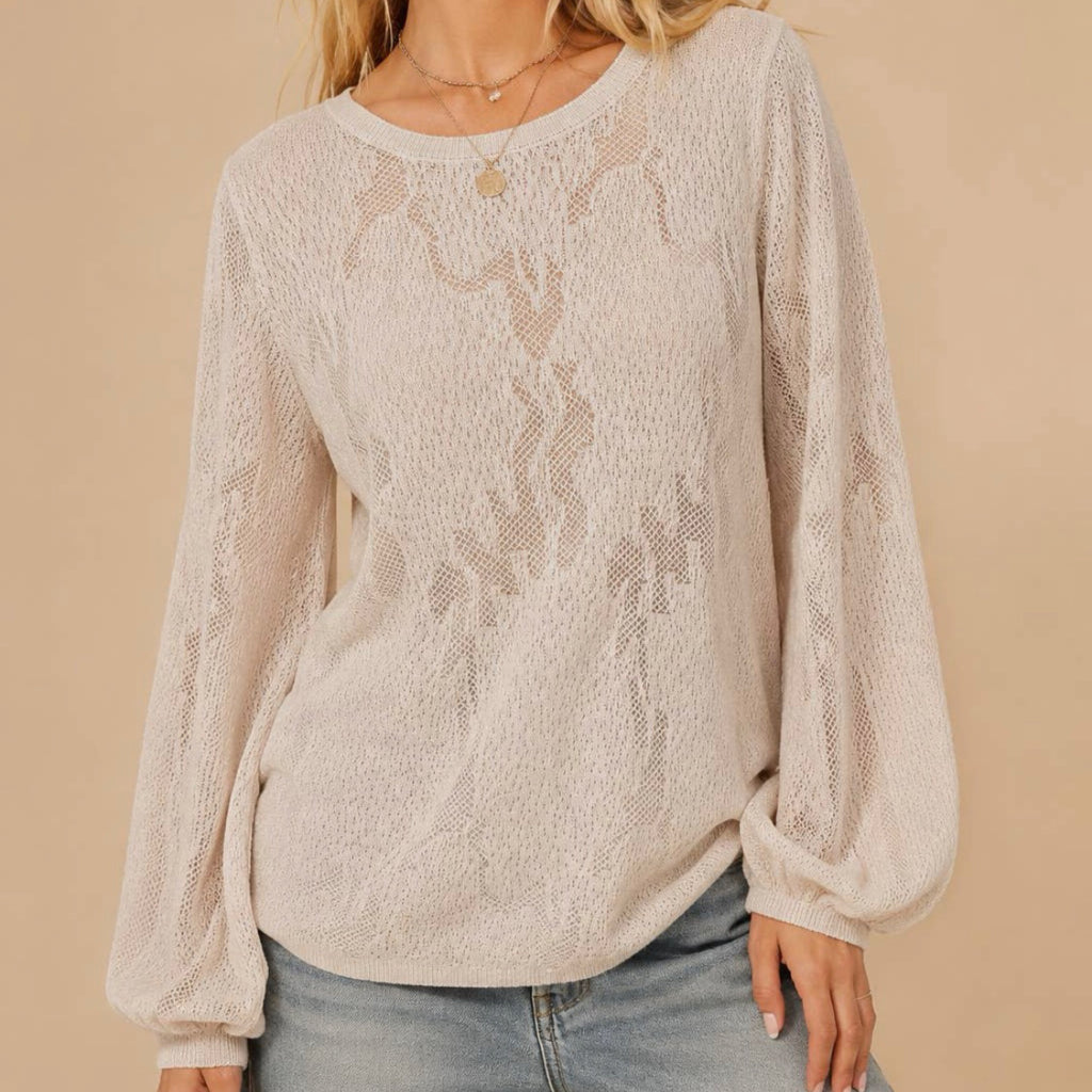 322 Sand Pointelle Knit Sweater