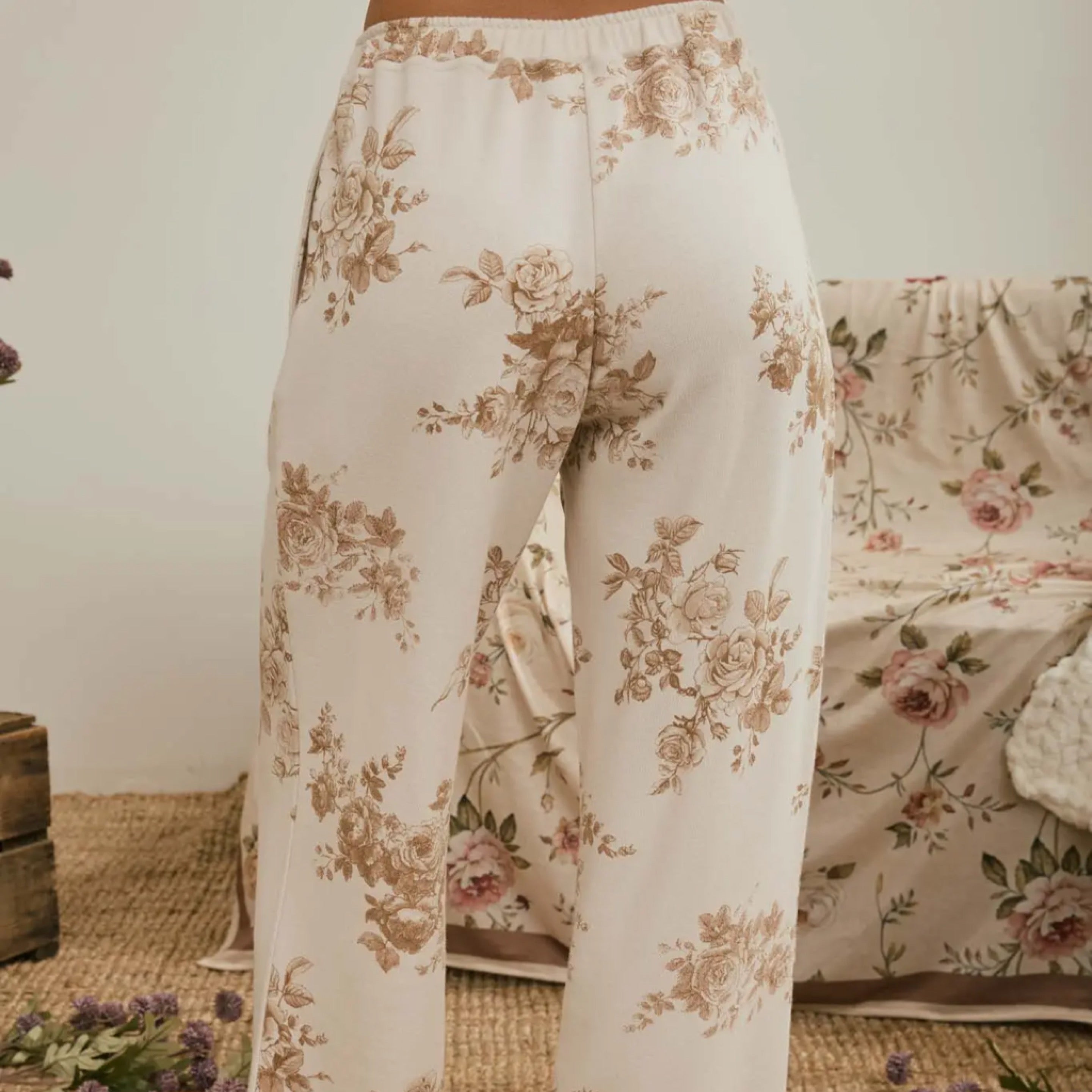 345 Floral Toile Wide Leg Knit Lounge Pants