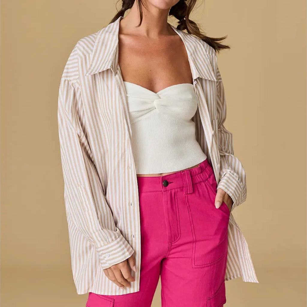 319 Luna Striped Taupe Shirt