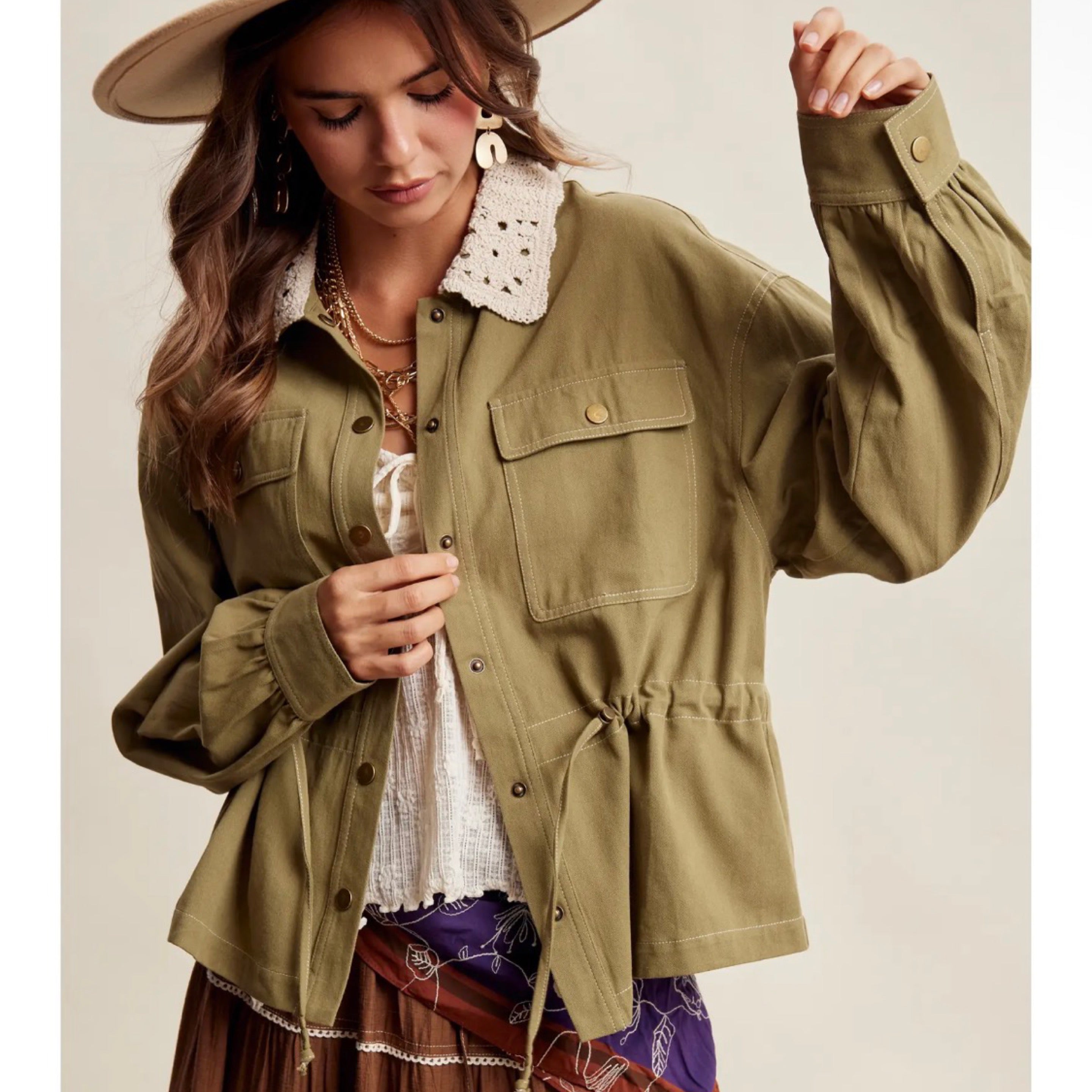 348 Crochet Collar Utility Jacket