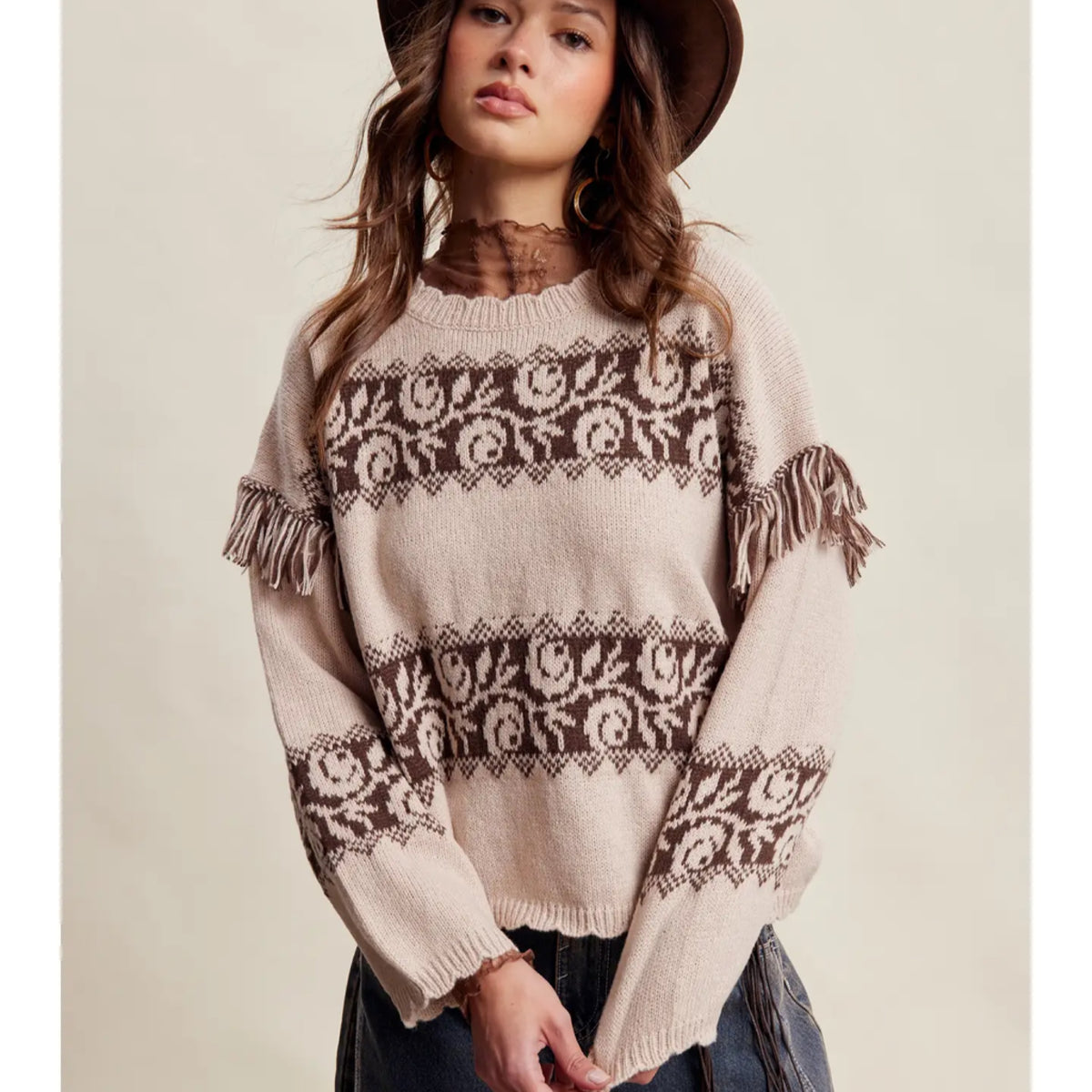 370 Western Fringe Pattern Knit