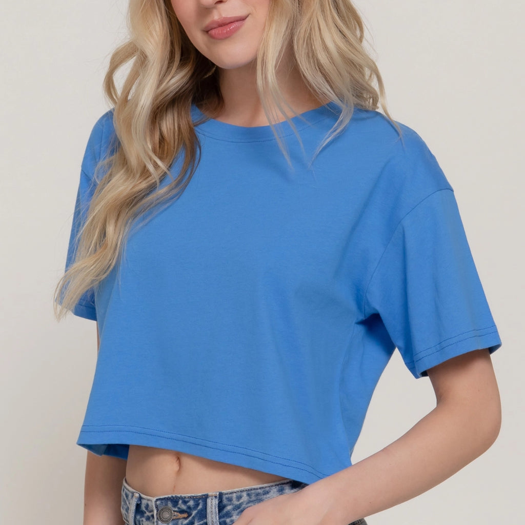 Short Sleeve Crew Neck Oversize Crop Cotton Knit Tee