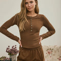 340 Fitted Long Sleeve Ribbed Henley Knit Top