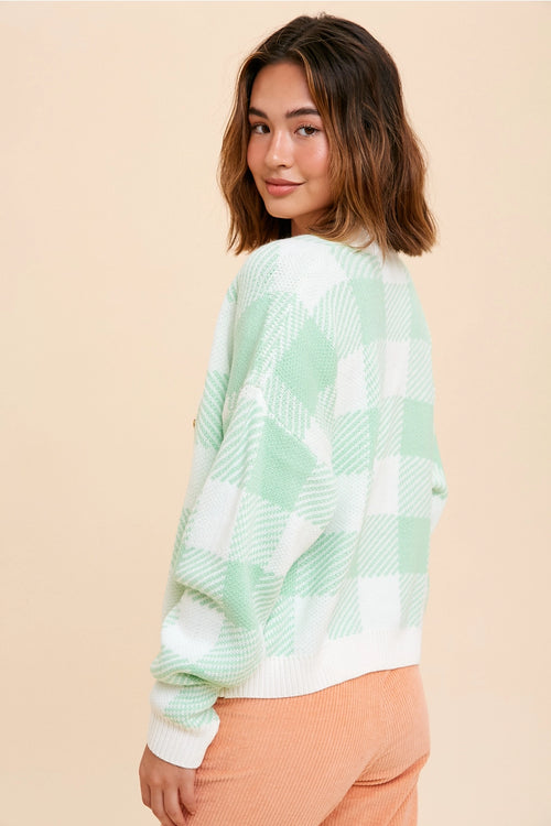 147 Mint Plaid Knit Cardigan