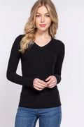 192 Long Sleeve V-Neck Rayon Rib Knit Top