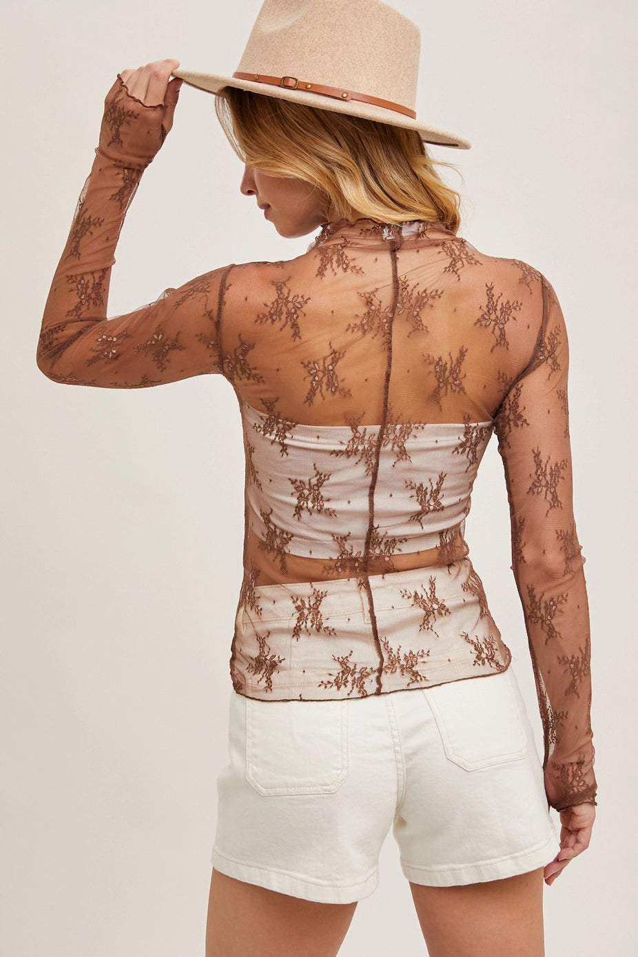 158 Floral Mesh Lace Layering Top