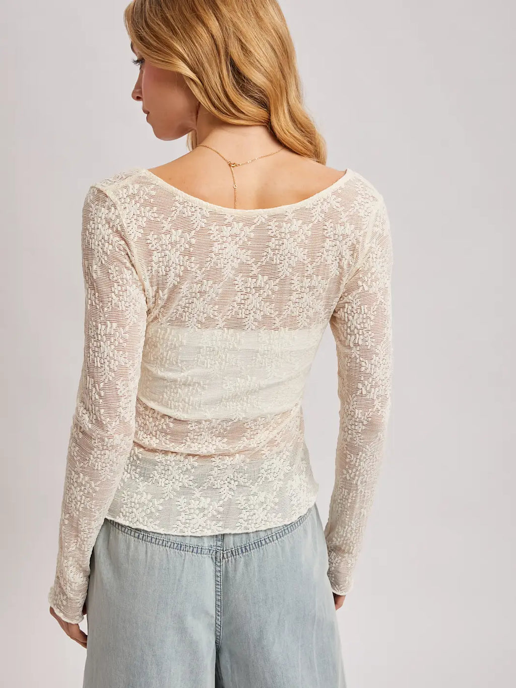 195 Long Sleeve Sheer Lace Top