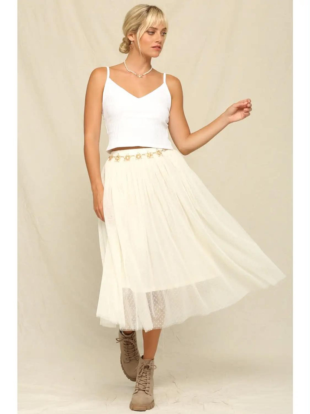 Sheer Mesh Layered Midi Skirt 08