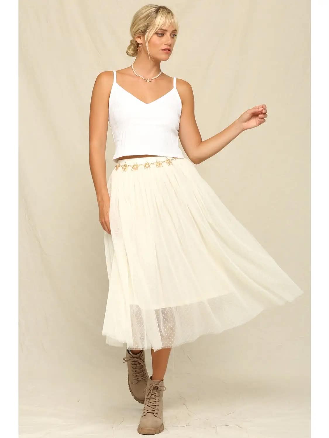 Sheer Mesh Layered Midi Skirt 08