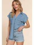 Dolman Short Sleeve Button Down Tencel Shirt 249