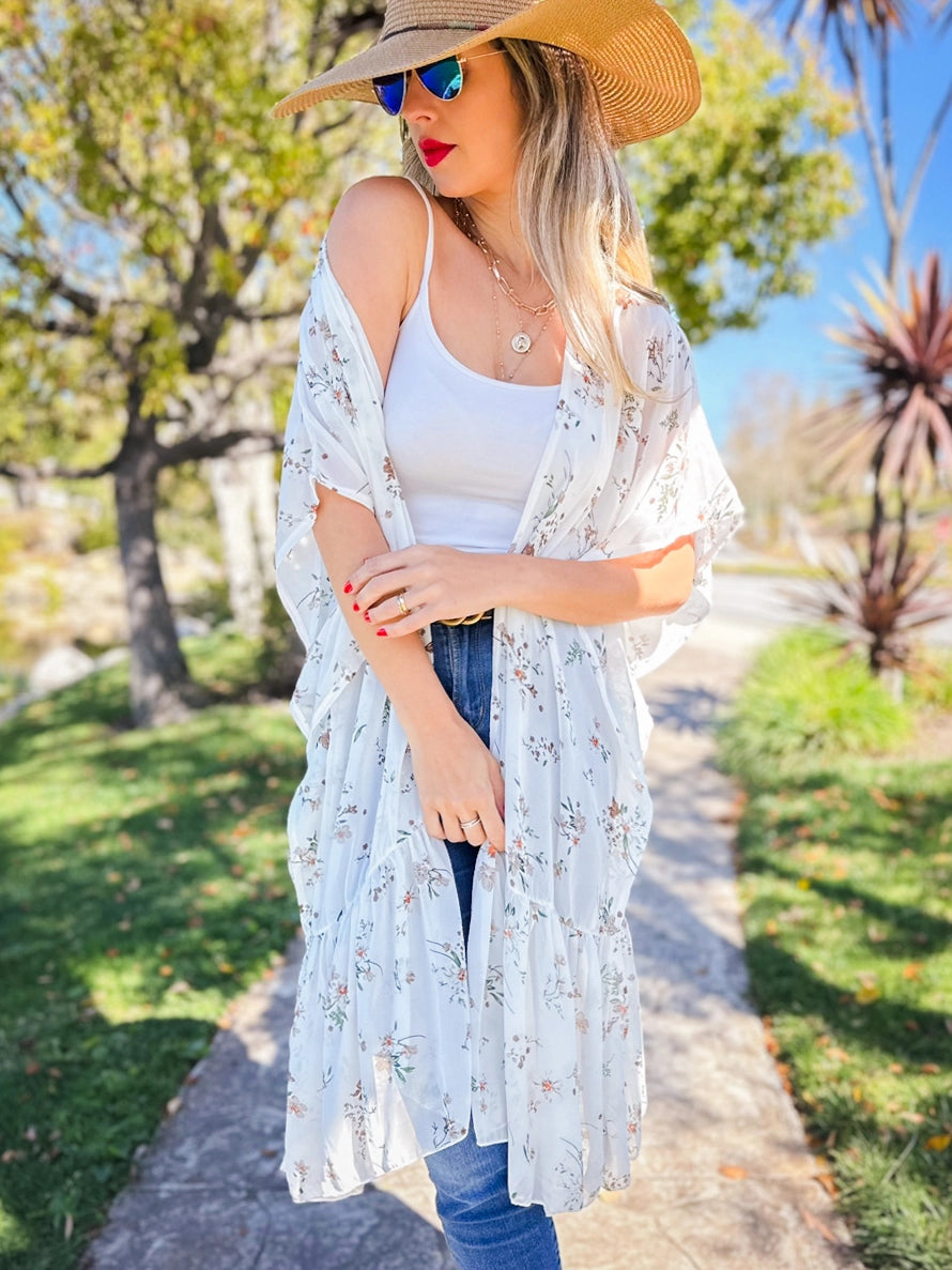 155 Ivory Floral Printed Kimono