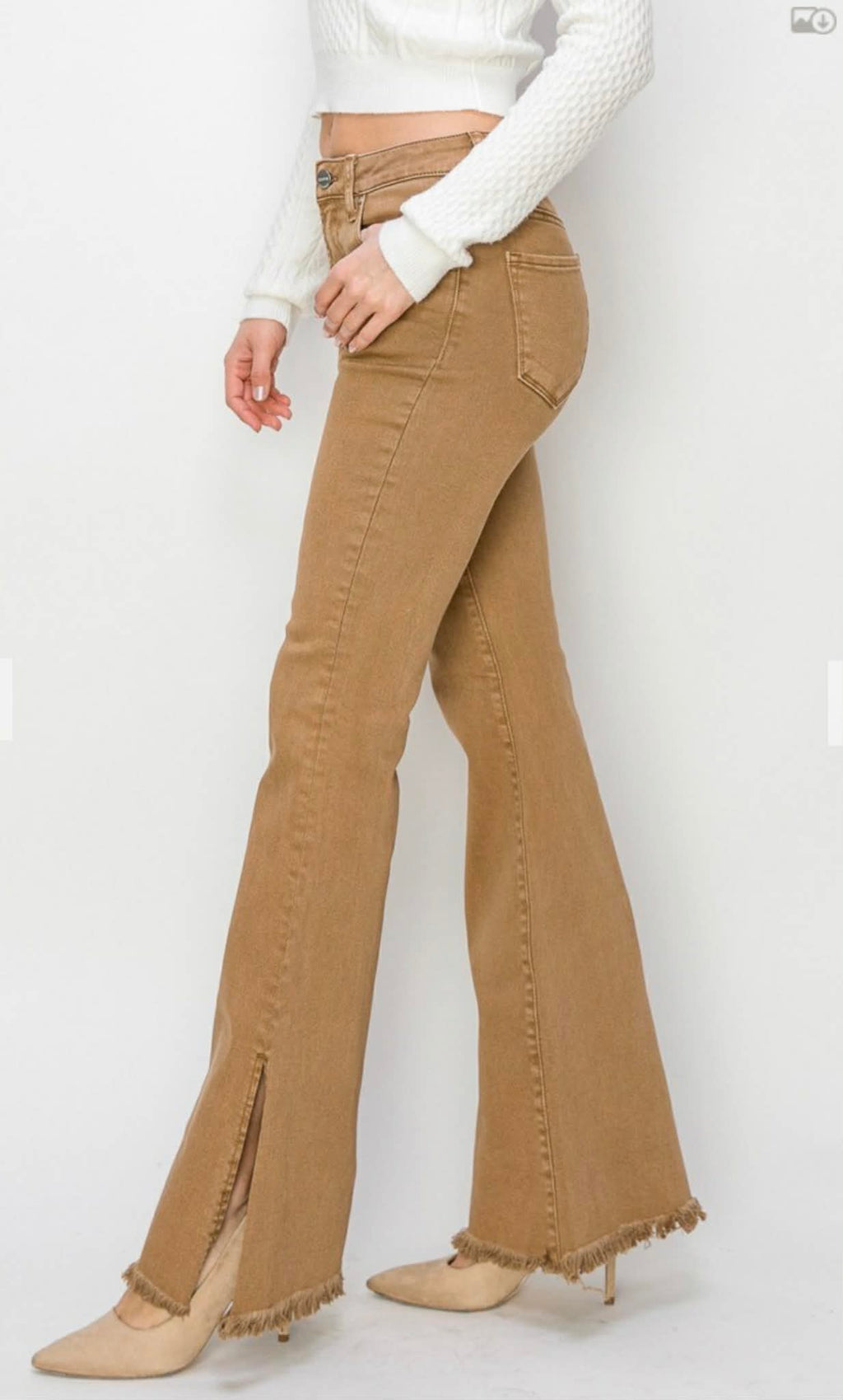 99 Khaki HIgh Rise Side Slit Flare Pants