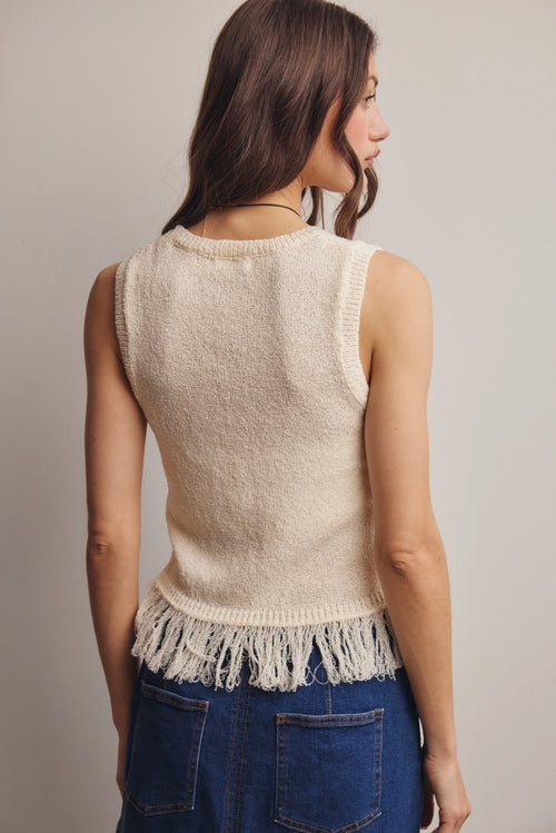 102 Fringe-Hem Sleeveless Knit Top