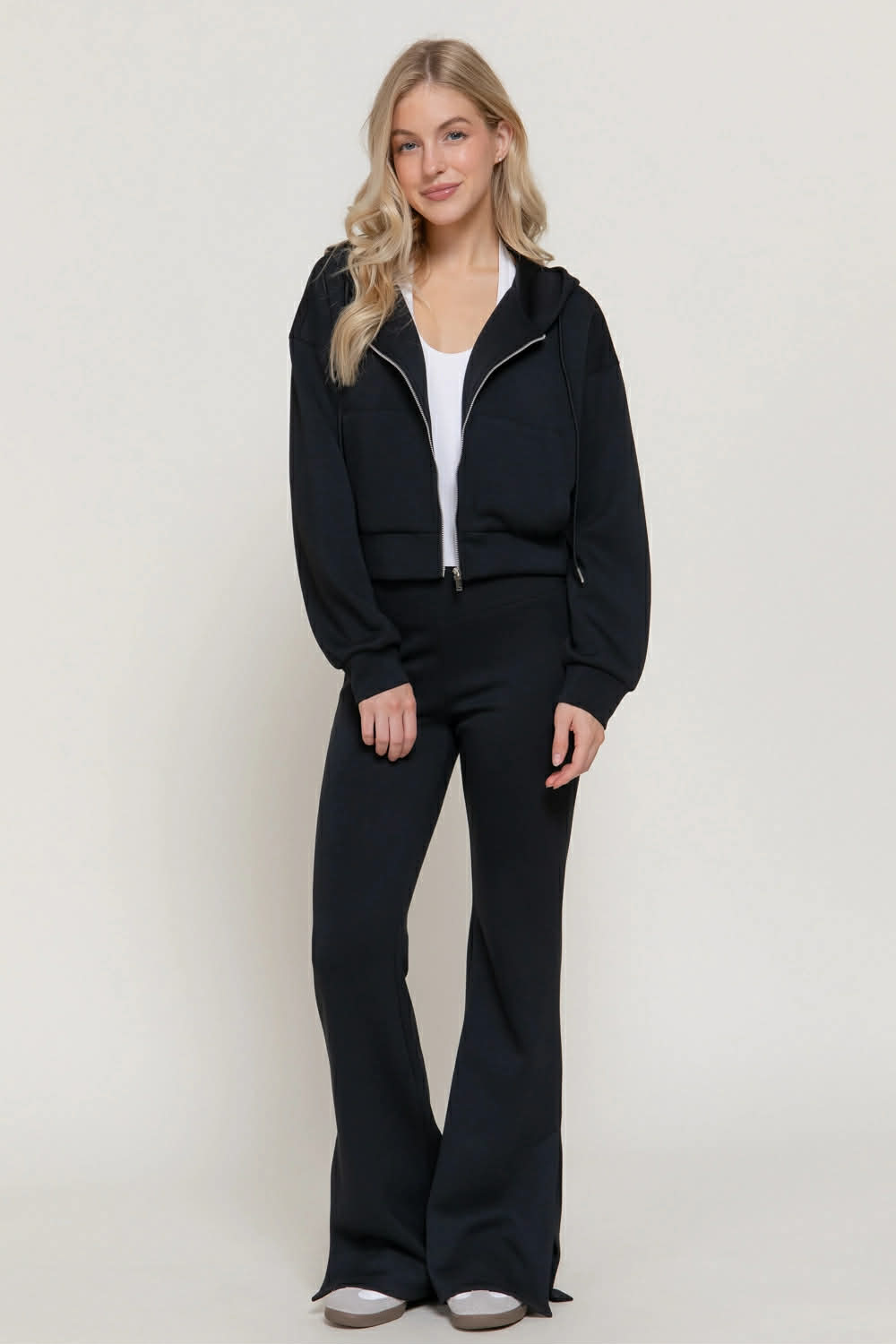 84 Flare Soft Modal Scuba Pants with Waistband and Bottom Slits