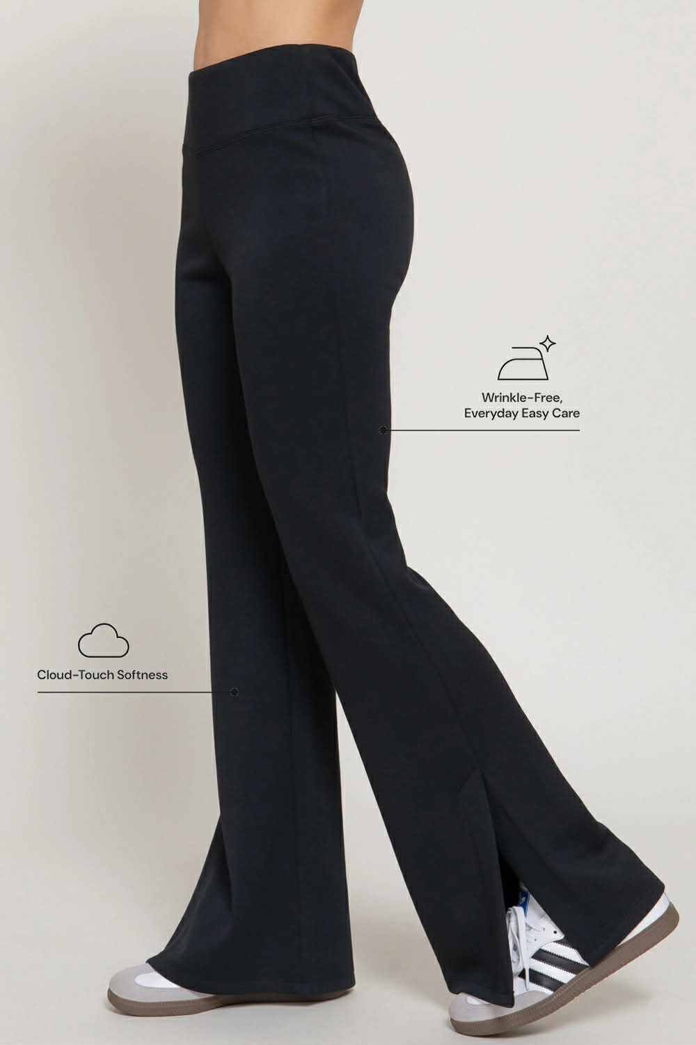 84 Flare Soft Modal Scuba Pants with Waistband and Bottom Slits