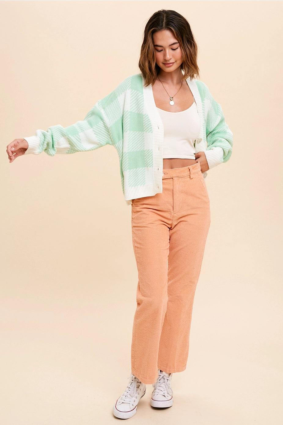 147 Mint Plaid Knit Cardigan