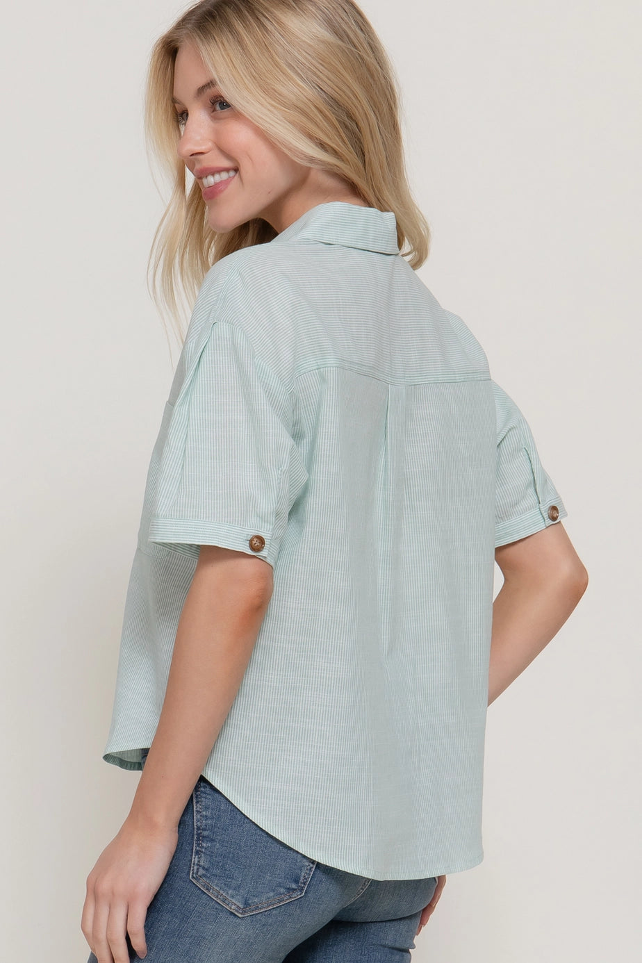 189 Stripes Cotton Button-Up Top