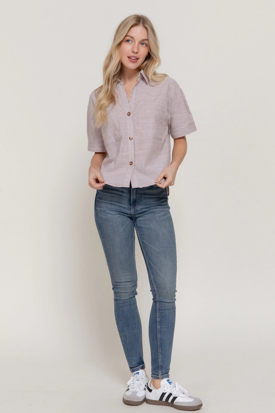 189 Stripes Cotton Button-Up Top
